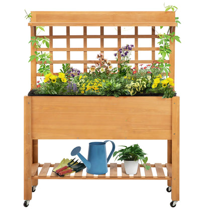 41.25"x15.75"x53.25" Wooden Raised Garden Bed, Flower Herb Box, Shelf Wheels, Outdoor Indoor Elevated Garden Beds at Gallery Canada