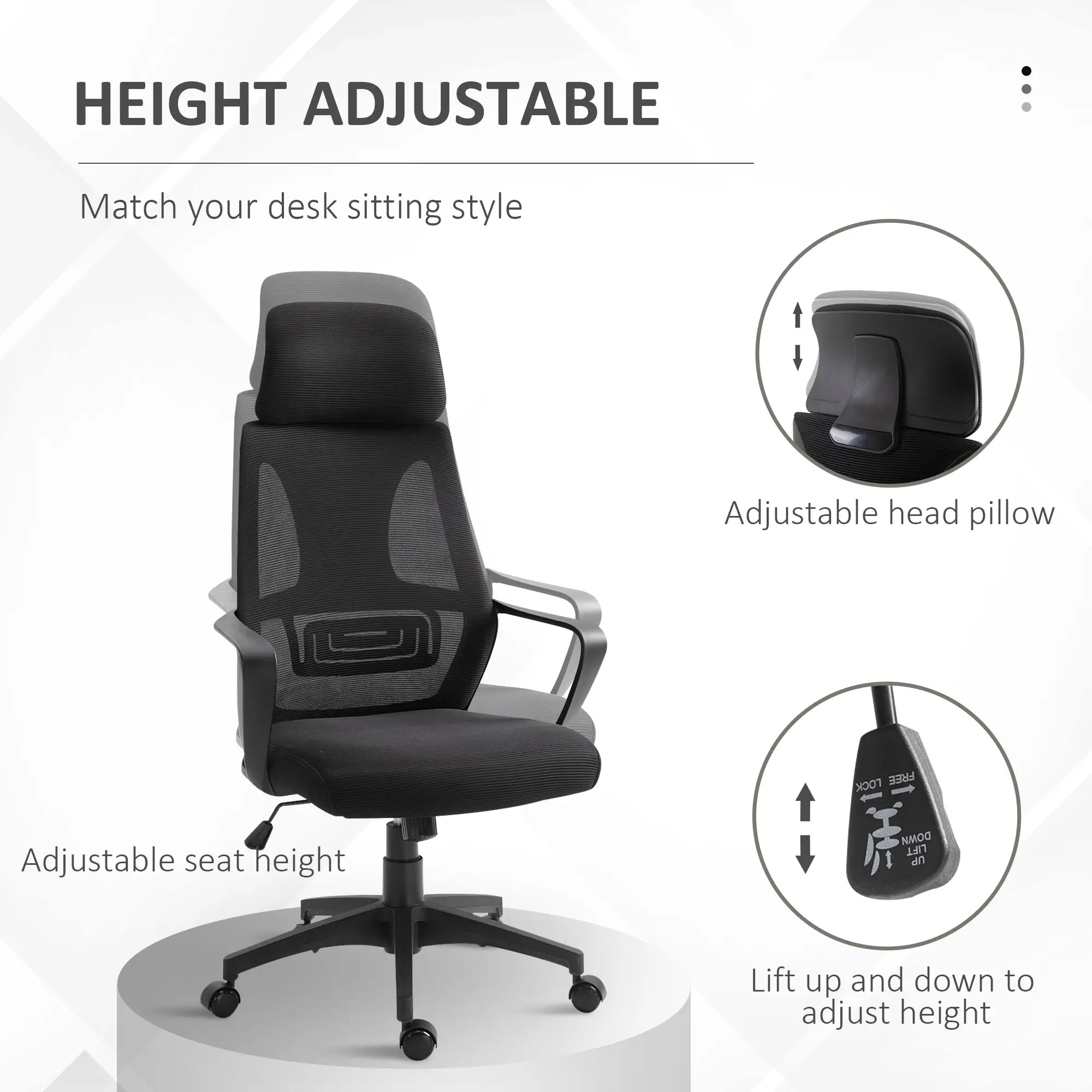 Mesh Office Chair, Adjustable Headrest, Ergonomic Desk Chair, Black Task Chairs at Gallery Canada