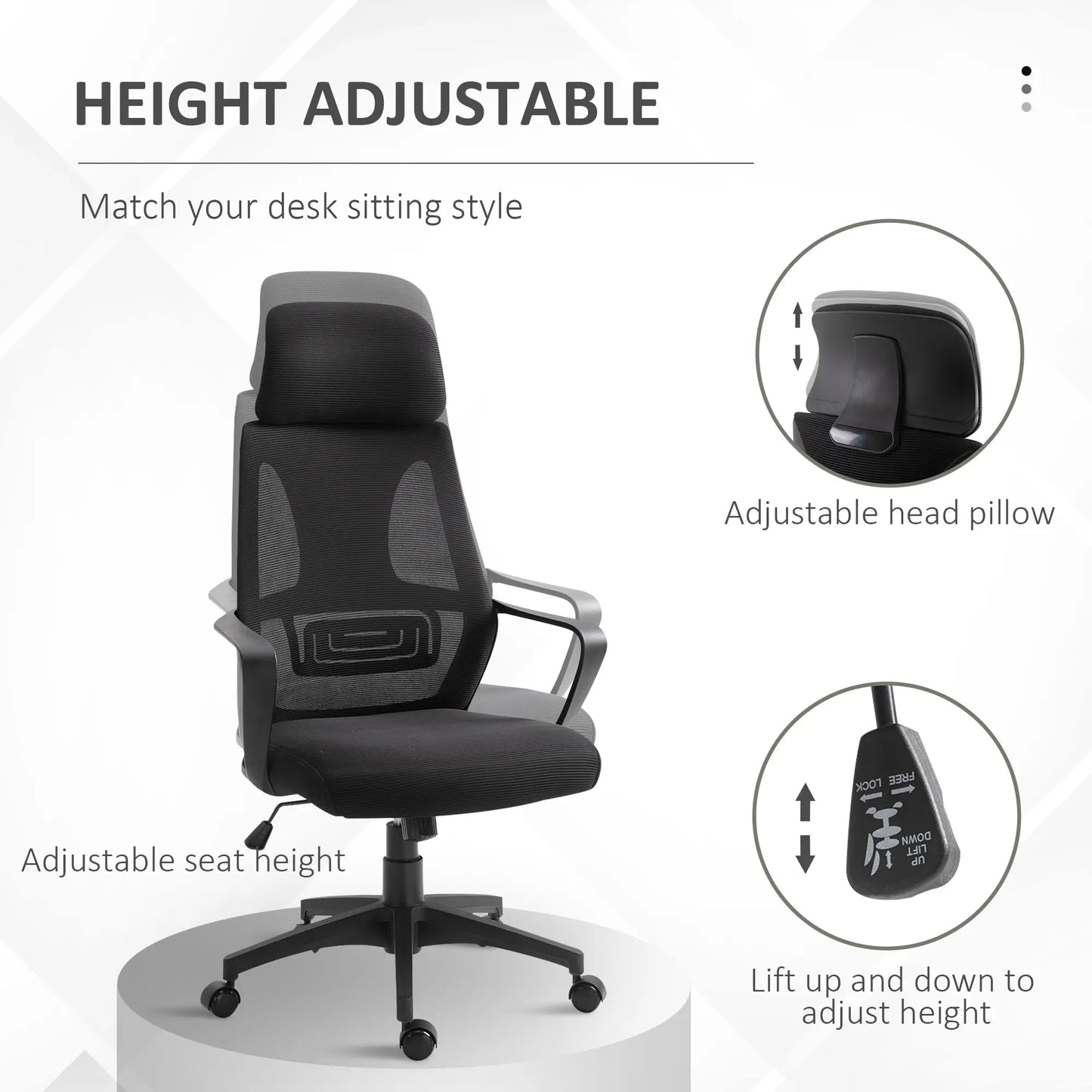 Mesh Office Chair, Adjustable Headrest, Ergonomic Desk Chair, Black Task Chairs at Gallery Canada