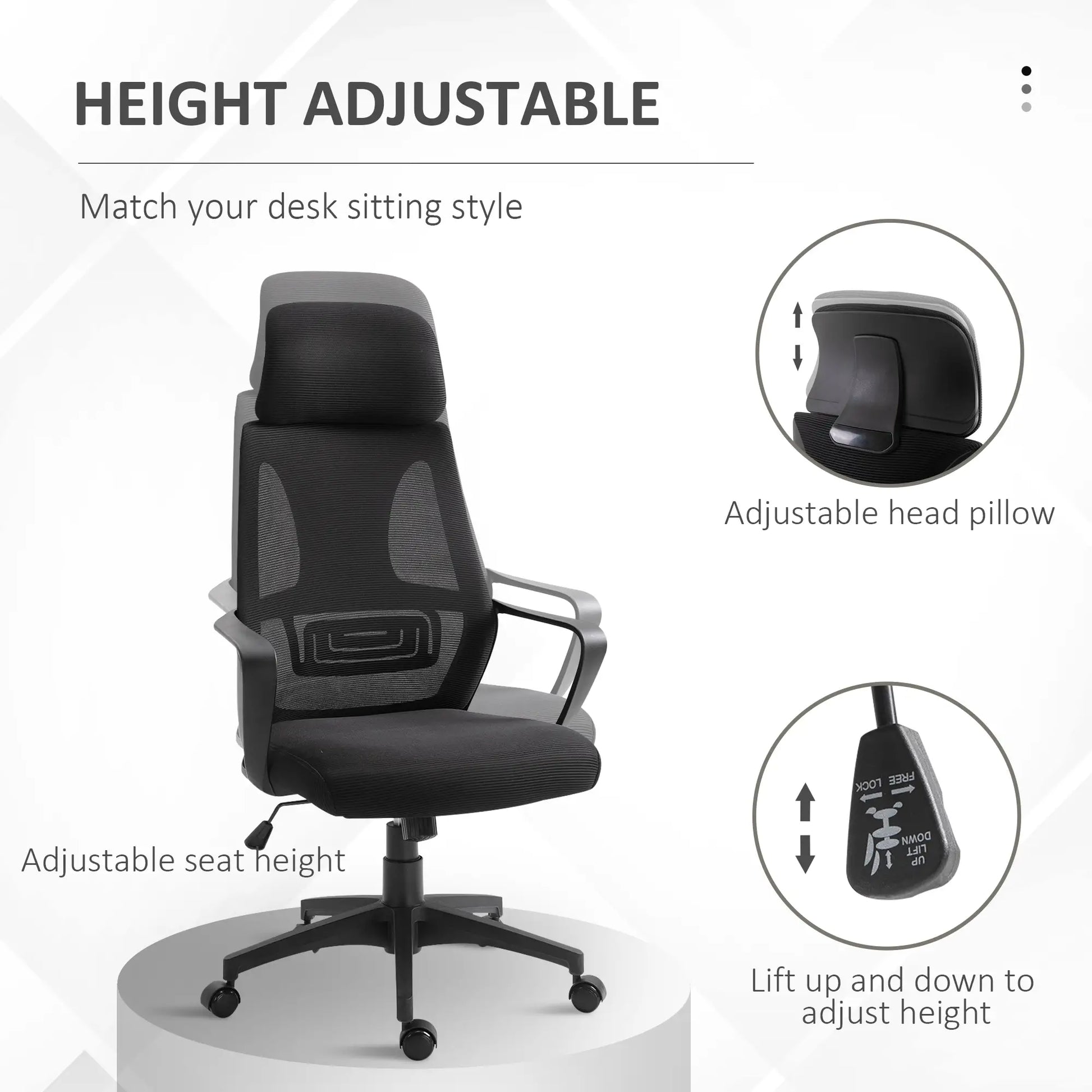 Mesh Office Chair, Adjustable Headrest, Ergonomic Desk Chair, Black Task Chairs at Gallery Canada