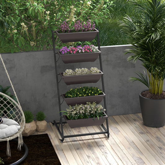 5-Tier Vertical Garden Planter, 5 Boxes, Wheels, Outdoor, Brown Plant Stands Dark Brown, Black at Gallery Canada