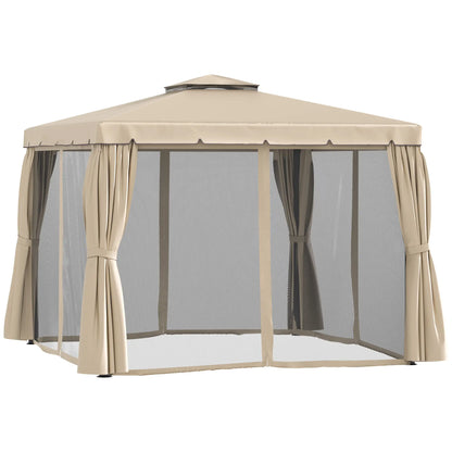 Deck Gazebo with Curtains, Mesh Screen, 10ft x 10ft, Khaki Gazebos at Gallery Canada