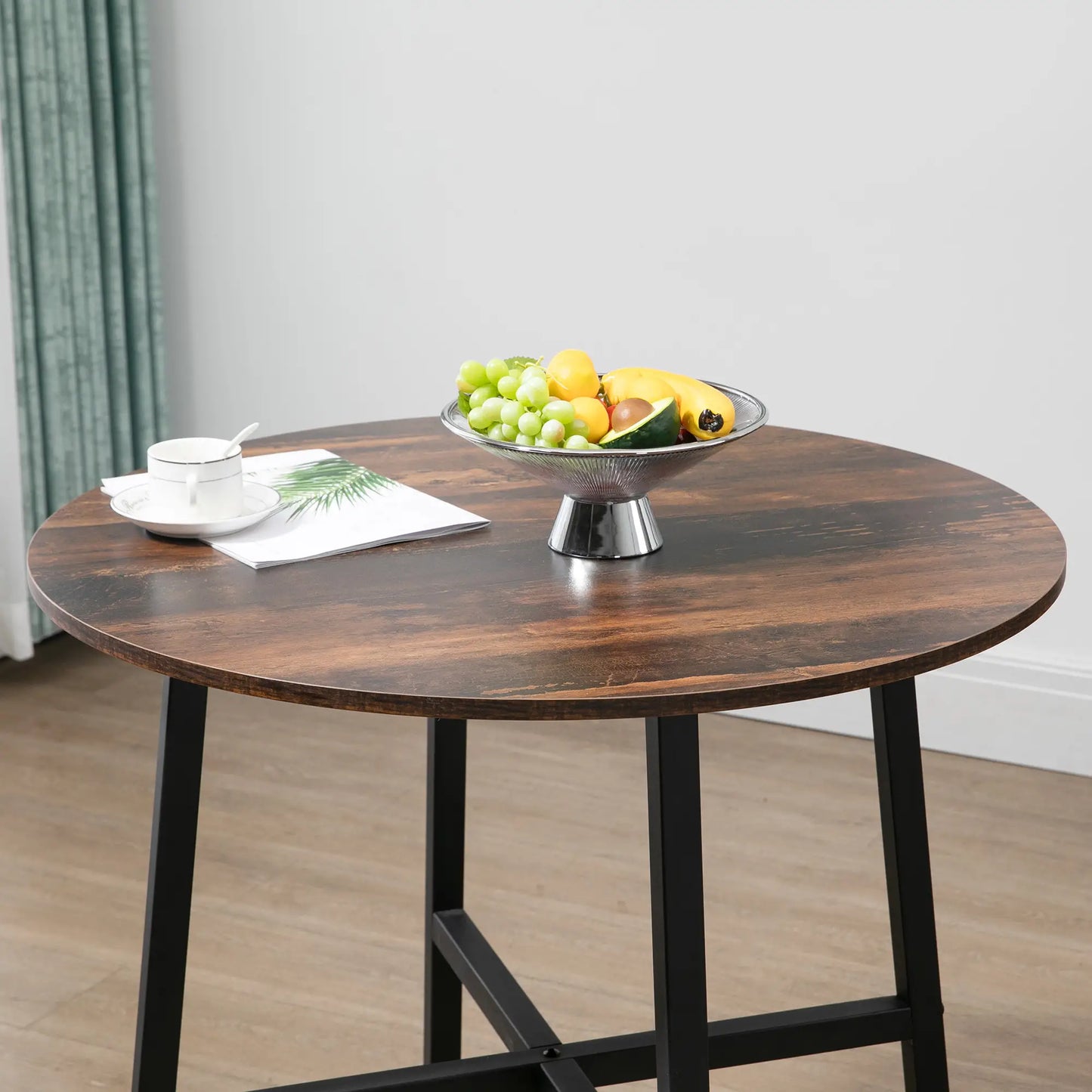 31.5" Dining Table, Industrial Kitchen Table Round, Steel Legs, Rustic Brown Dining Tables at Gallery Canada