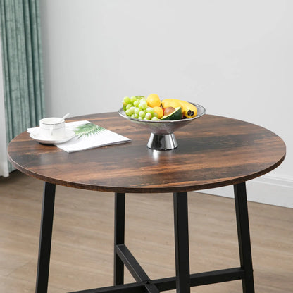 31.5" Dining Table, Industrial Kitchen Table Round, Steel Legs, Rustic Brown Dining Tables at Gallery Canada