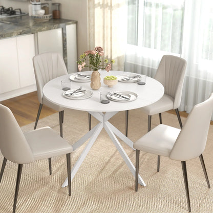 40" Round Kitchen Table For 4, Industrial Dining Table, White Oak, White Dining Tables at Gallery Canada