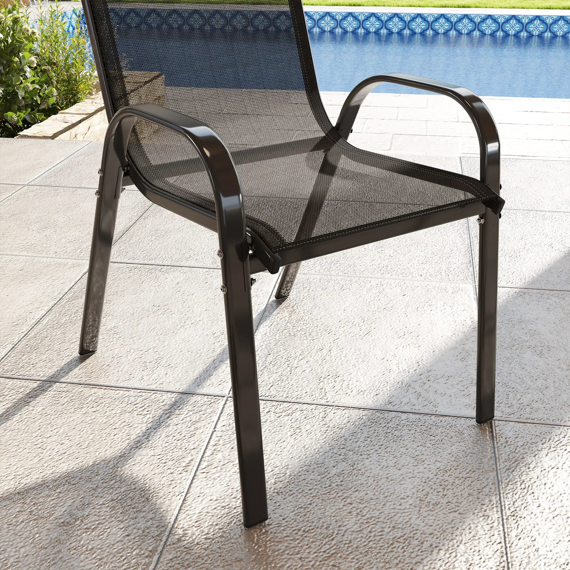 Outdoor Dining Chairs Set of 2, Stackable, High Back, Black Patio Chairs at Gallery Canada