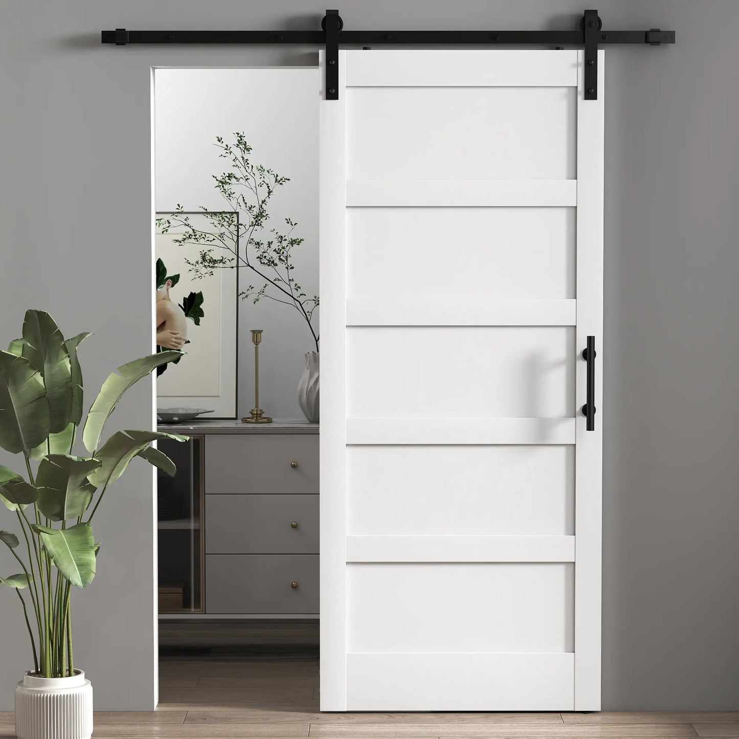 36"x84" Sliding Barn Door With Hardware Kit, White Wood Grain, White Door Hardware at Gallery Canada
