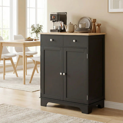 Sideboard Buffet Cabinet, 27" with Adjustable Shelf, 2 Drawers, 2 Doors, Black Kitchen Pantry Cabinets at Gallery Canada