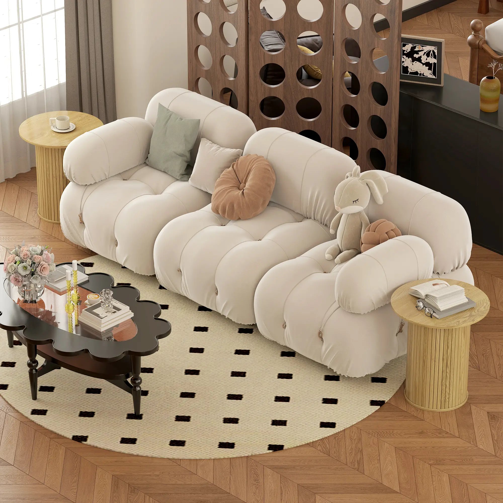 Round Side Table, Fluted Accent End Table, Narrow Nightstand, Oak Side Tables at Gallery Canada