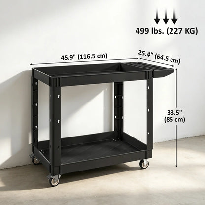 2-Tier Rolling Tool Cart, 500 LBS Capacity Plastic Utility Cart, Black Tool Organizers at Gallery Canada