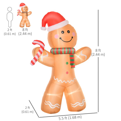 8ft Inflatable Gingerbread Man with Candy Cane, LED Lights Yard Decoration Christmas Inflatables at Gallery Canada
