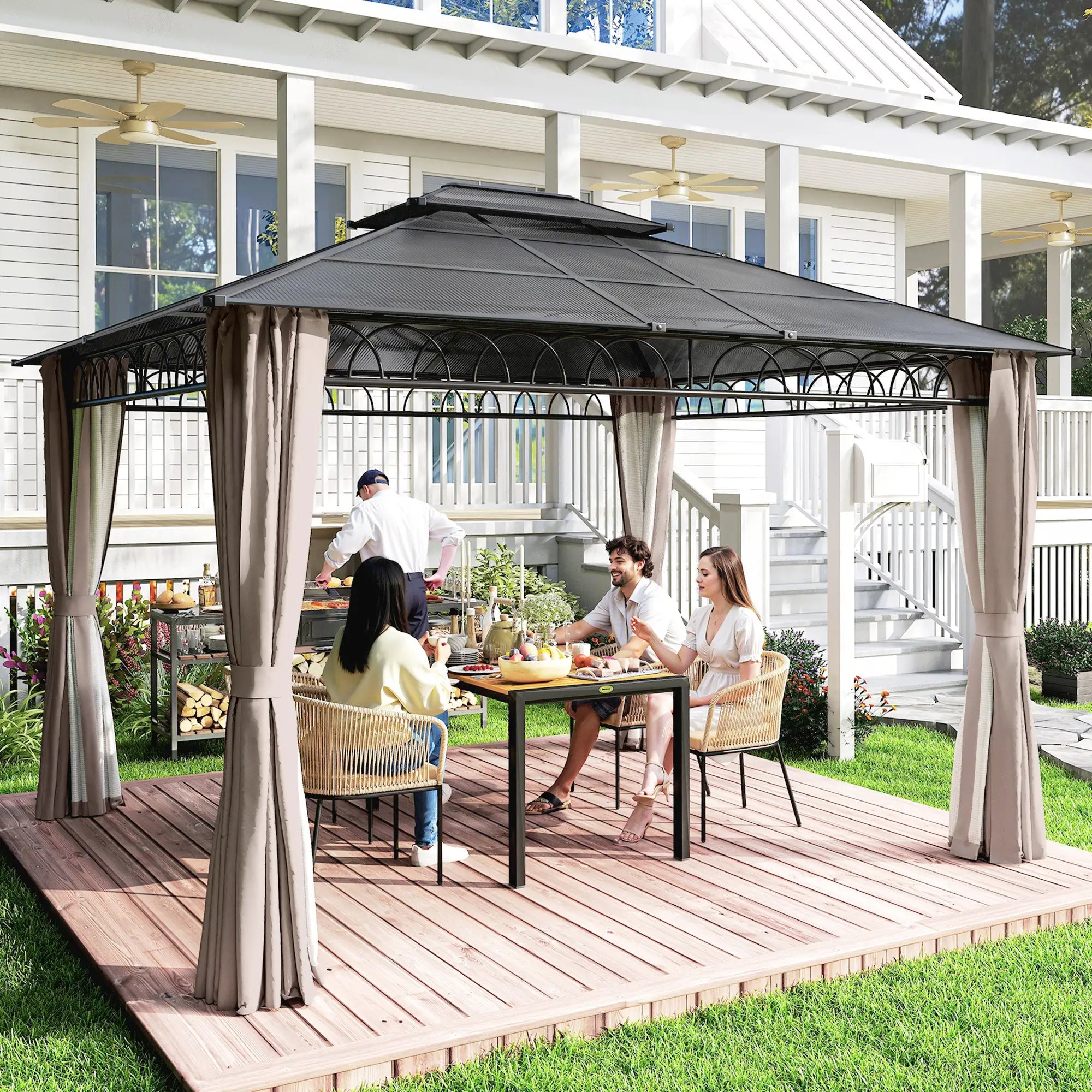 10' x 12' Hardtop Gazebo, Polycarbonate Roof, Steel Frame, Khaki Gazebos at Gallery Canada