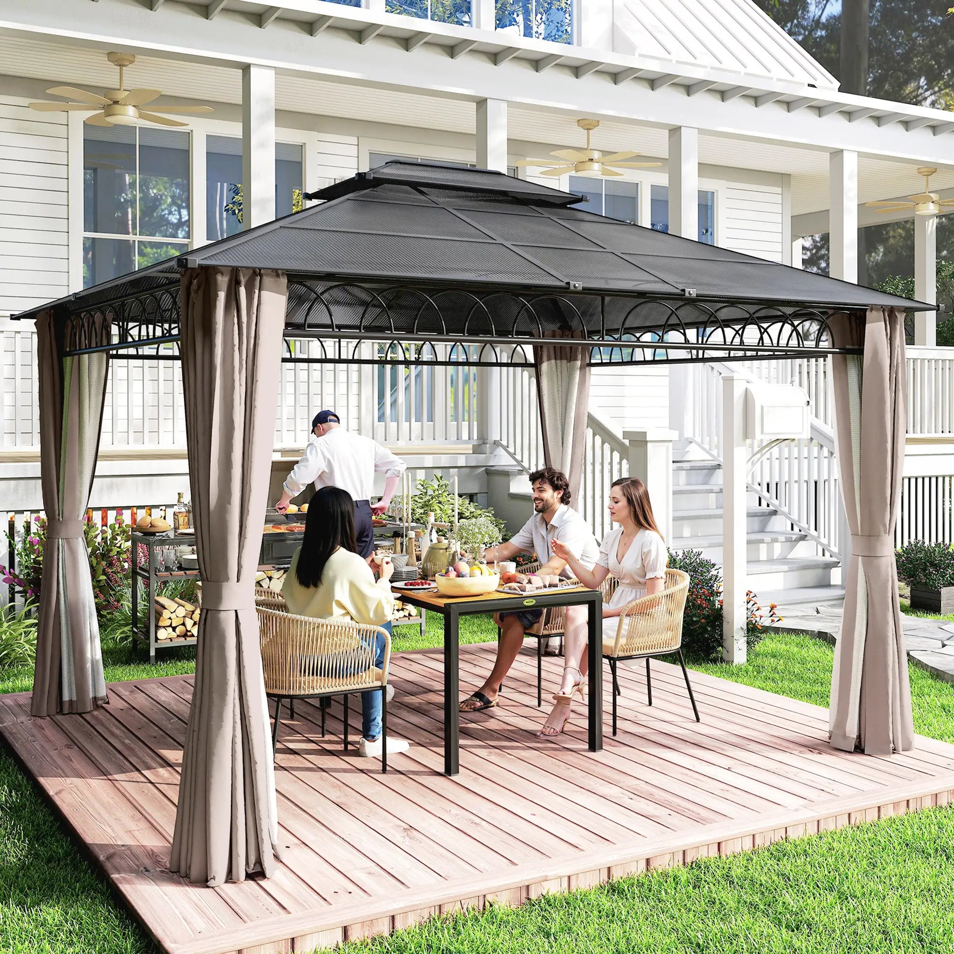10' x 12' Hardtop Gazebo, Polycarbonate Roof, Steel Frame, Khaki Gazebos at Gallery Canada