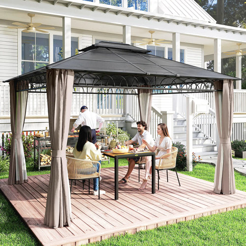 10' x 12' Hardtop Gazebo, Polycarbonate Roof, Steel Frame, Khaki
