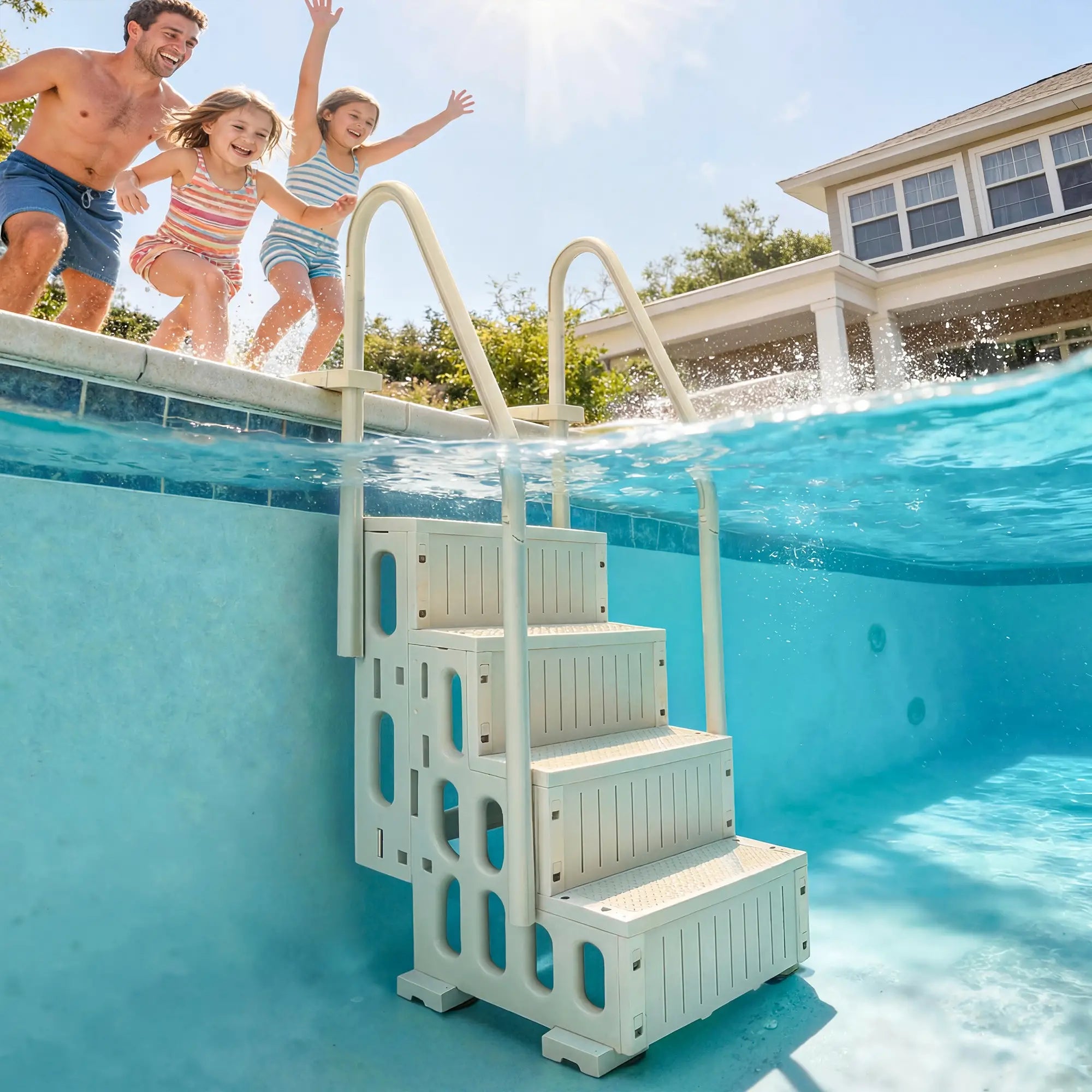 Adjustable Swimming Pool Ladder, 4-Step, Non-Slip Steps, Cream White Outdoor Swimming Pools & Hot Tubs at Gallery Canada