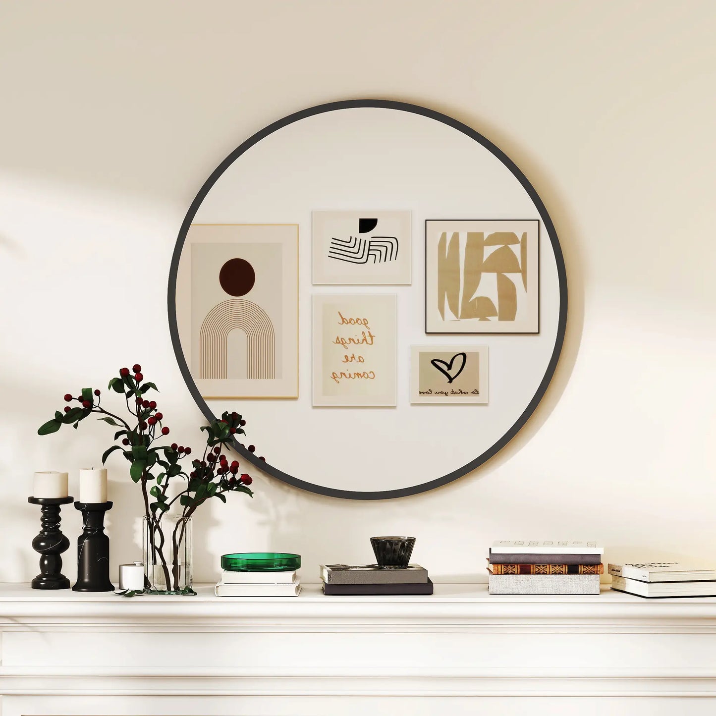 30" Round Mirror, Metal Frame, Bathroom Vanity Mirror, Black Wall Mirrors at Gallery Canada