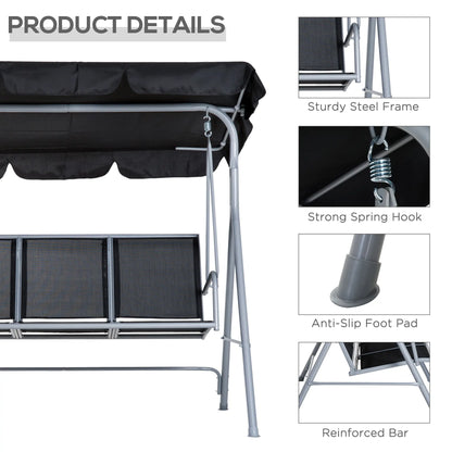 3-Seater Patio Swing, Outdoor Swing Chair, Black Patio Swings with Stand at Gallery Canada