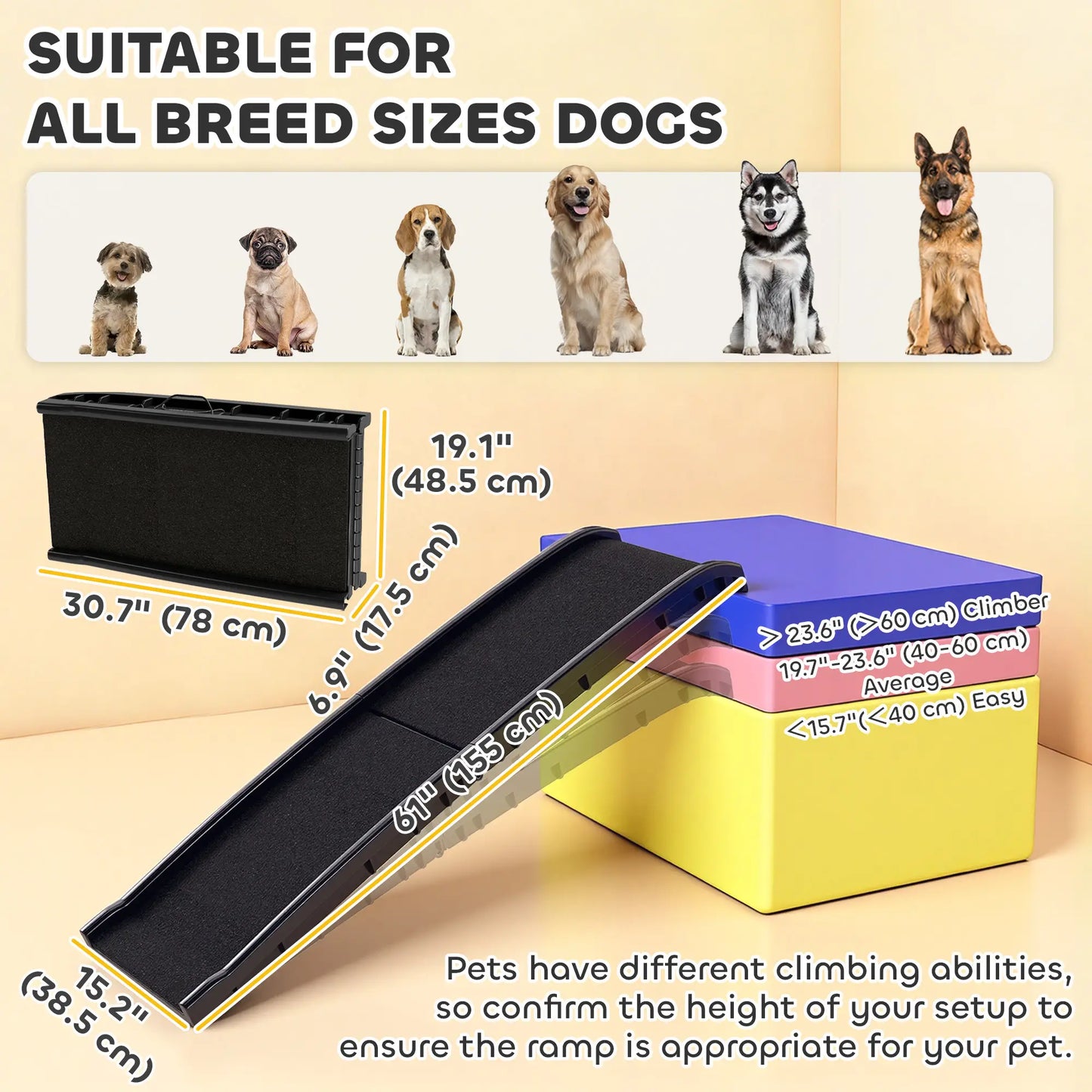 61 Inches Folding Pet Ramp, Frosted Surface, Raised Side Rails Dog Stairs at Gallery Canada