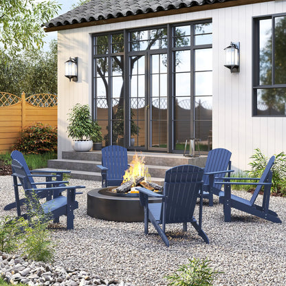 Classic Adirondack Chair, Garden Deck Chair with Cup Holder, Navy Blue Patio Chairs at Gallery Canada