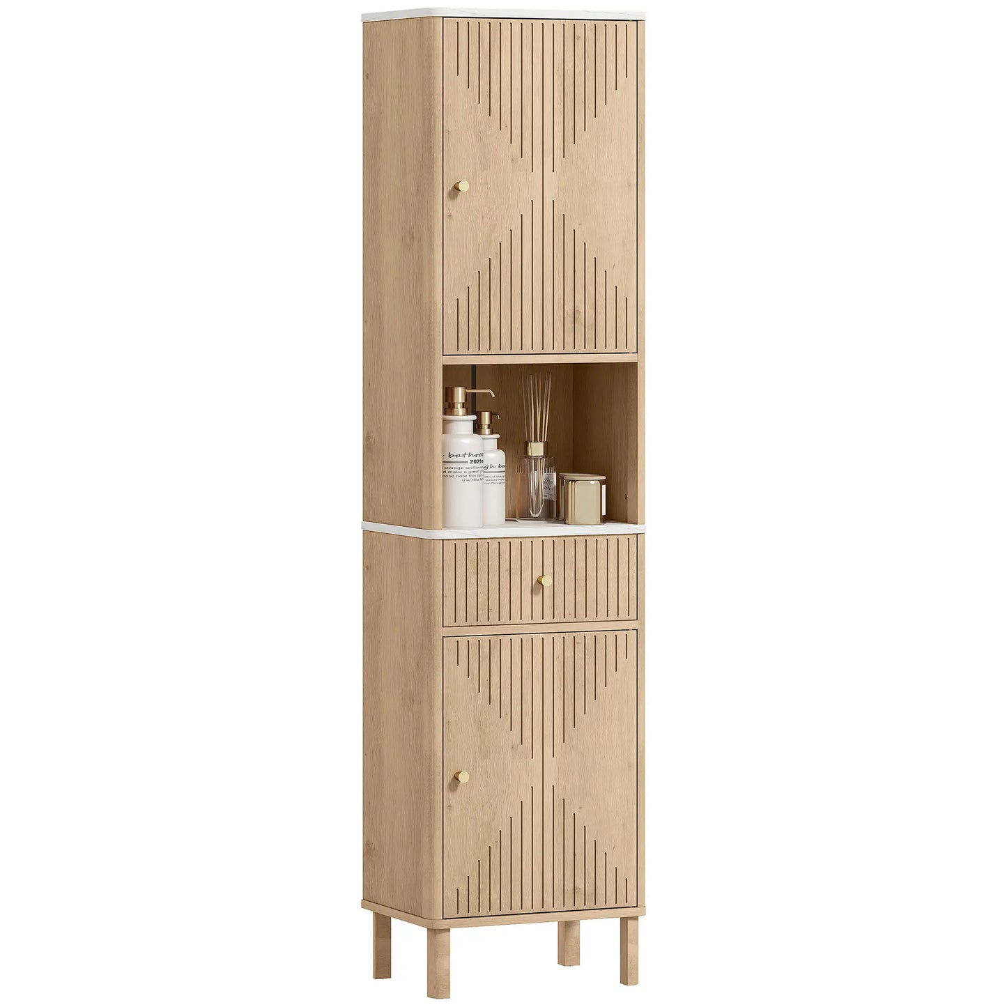 66 in Tall Bathroom Cabinet With Drawer, Oak