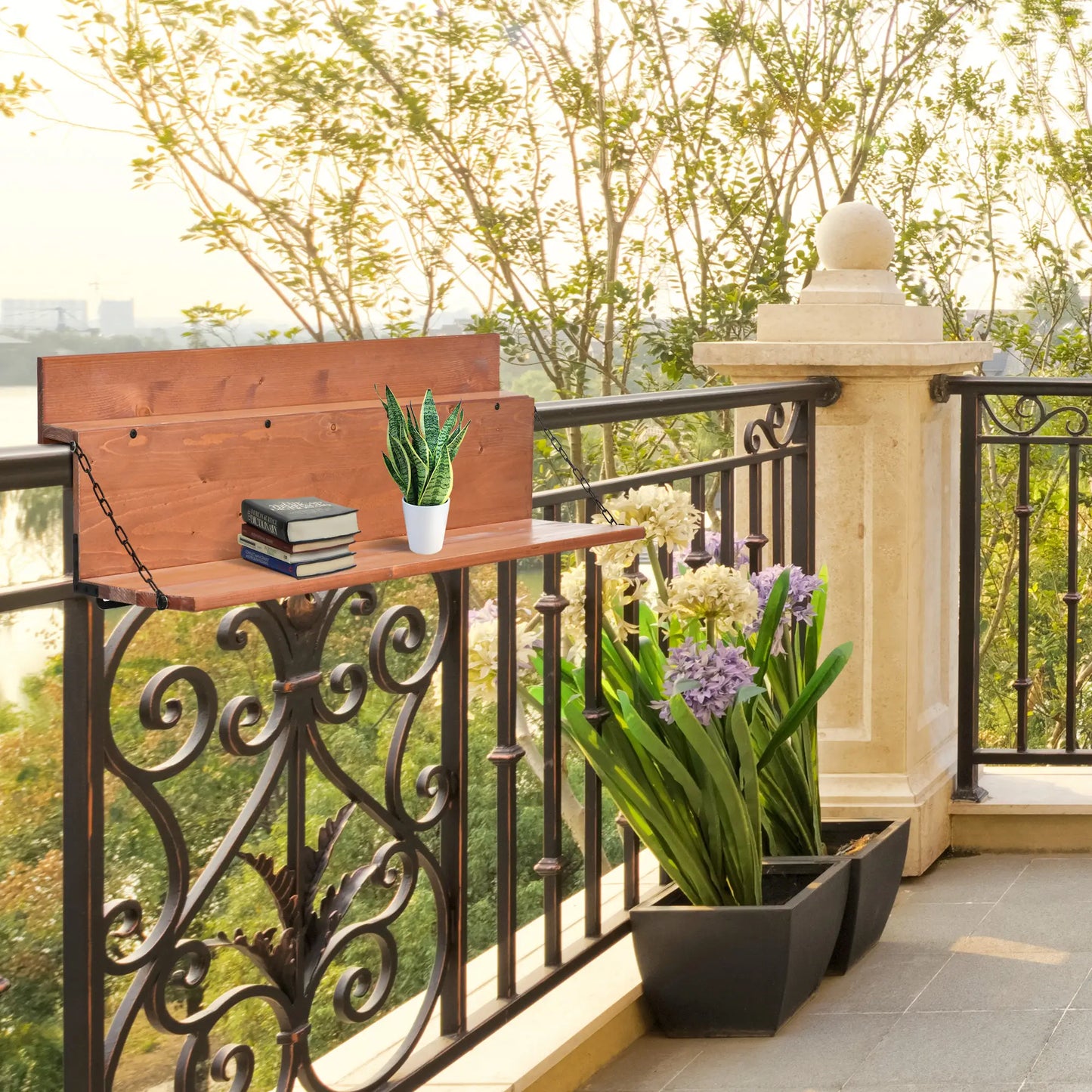 Folding Balcony Table, Spruce Foldable Desk, 39.4 Inch, Orange Balcony Table Hanging at Gallery Canada