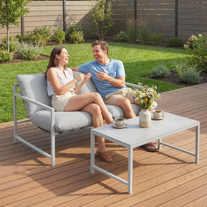 Patio Furniture Set, Loveseat Sofa With Coffee Table, Light Grey Patio Furniture Sets at Gallery Canada