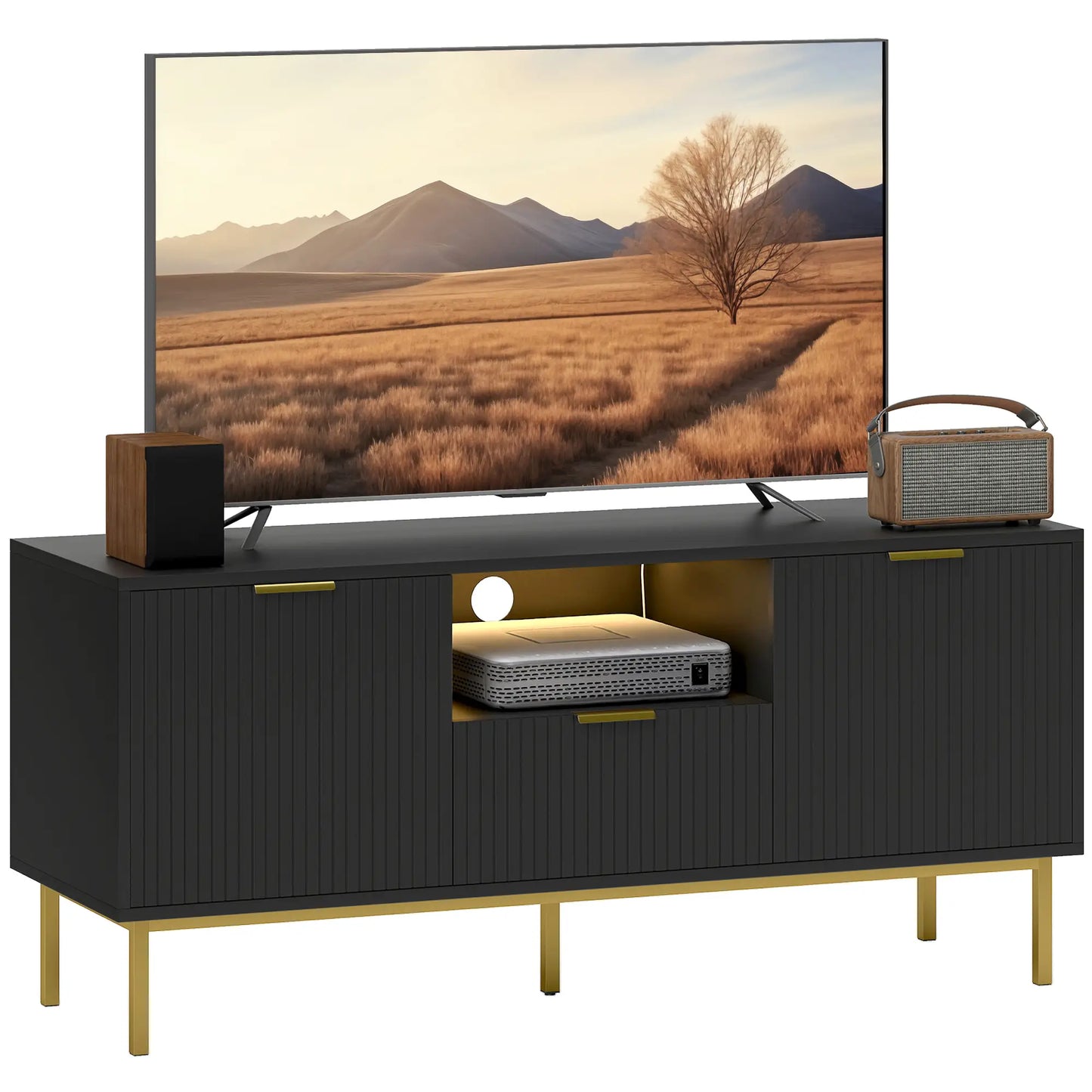 Modern TV Console For 40 Inch TVs, Smart RGB LED Lights, Soft Close Doors, Black TV Stands at Gallery Canada