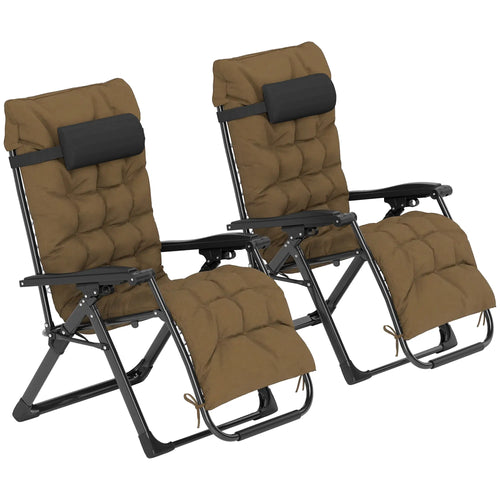 Folding Garden Chairs Set Of 2, Reclining Zero Gravity, Khaki