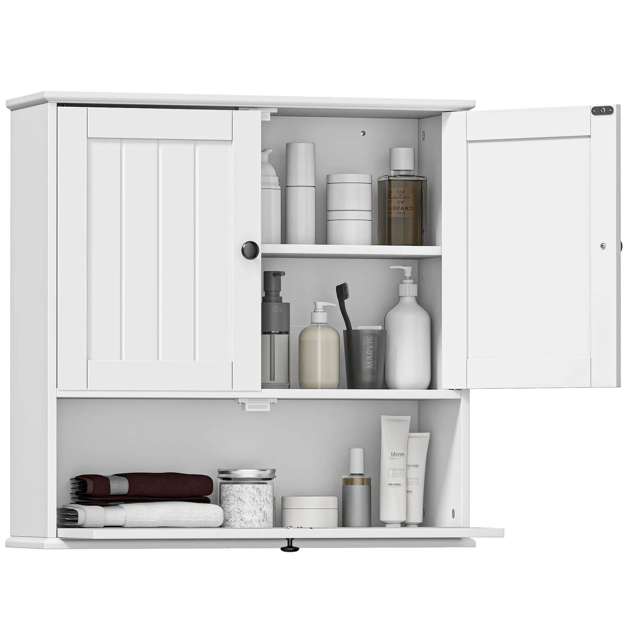 Farmhouse Medicine Cabinet, Adjustable Shelves, Flip-Down Door, White Wall Mounted Cabinets White at Gallery Canada