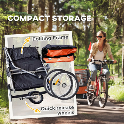 2-in-1 Bike Trailer for Kids, Foldable 2-Seat Baby Stroller with 5-Point Harness, Rubber Wheels, Storage Bag, Orange Kids Bike Trailers at Gallery Canada