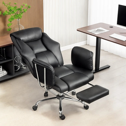 Reclining Office Chair, High Back Executive Desk Chair, PU Leather, Footrest, Swivel Wheels, Black Executive & Manager Chairs at Gallery Canada