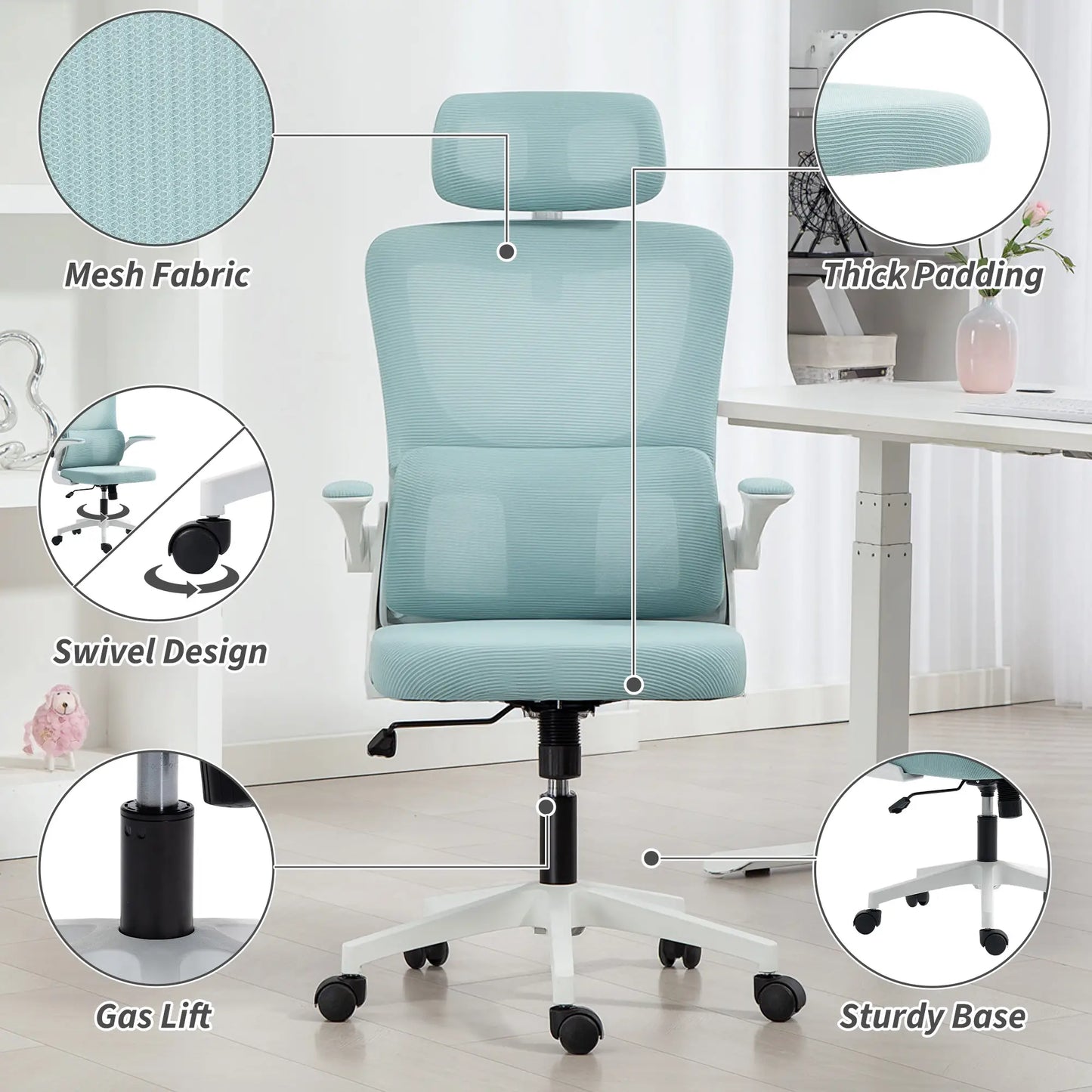 High Back Office Chair, Mesh Computer Chair, Adjustable Height, Light Blue Office Chairs at Gallery Canada