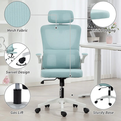 High Back Office Chair, Mesh Computer Chair, Adjustable Height, Light Blue Office Chairs at Gallery Canada