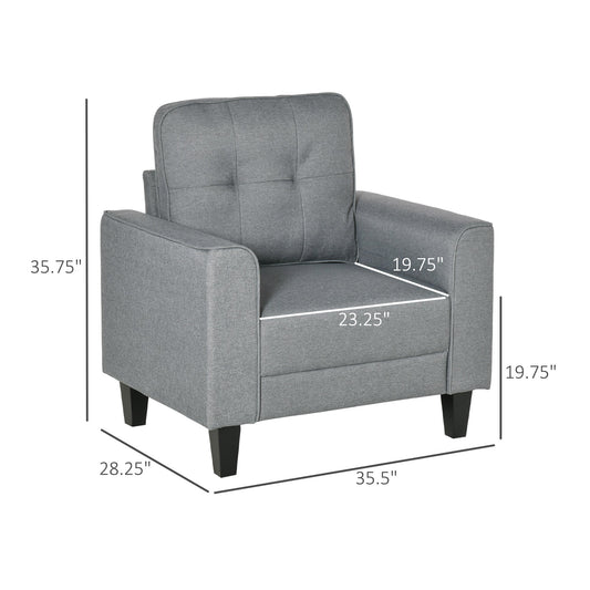 Button Tufted Armchair Modern Single Sofa Chair Upholstered Accent Chair with Rubber Wood Legs and Thick Padding Mid-Back for Living Room and Bedroom, Grey - Gallery Canada