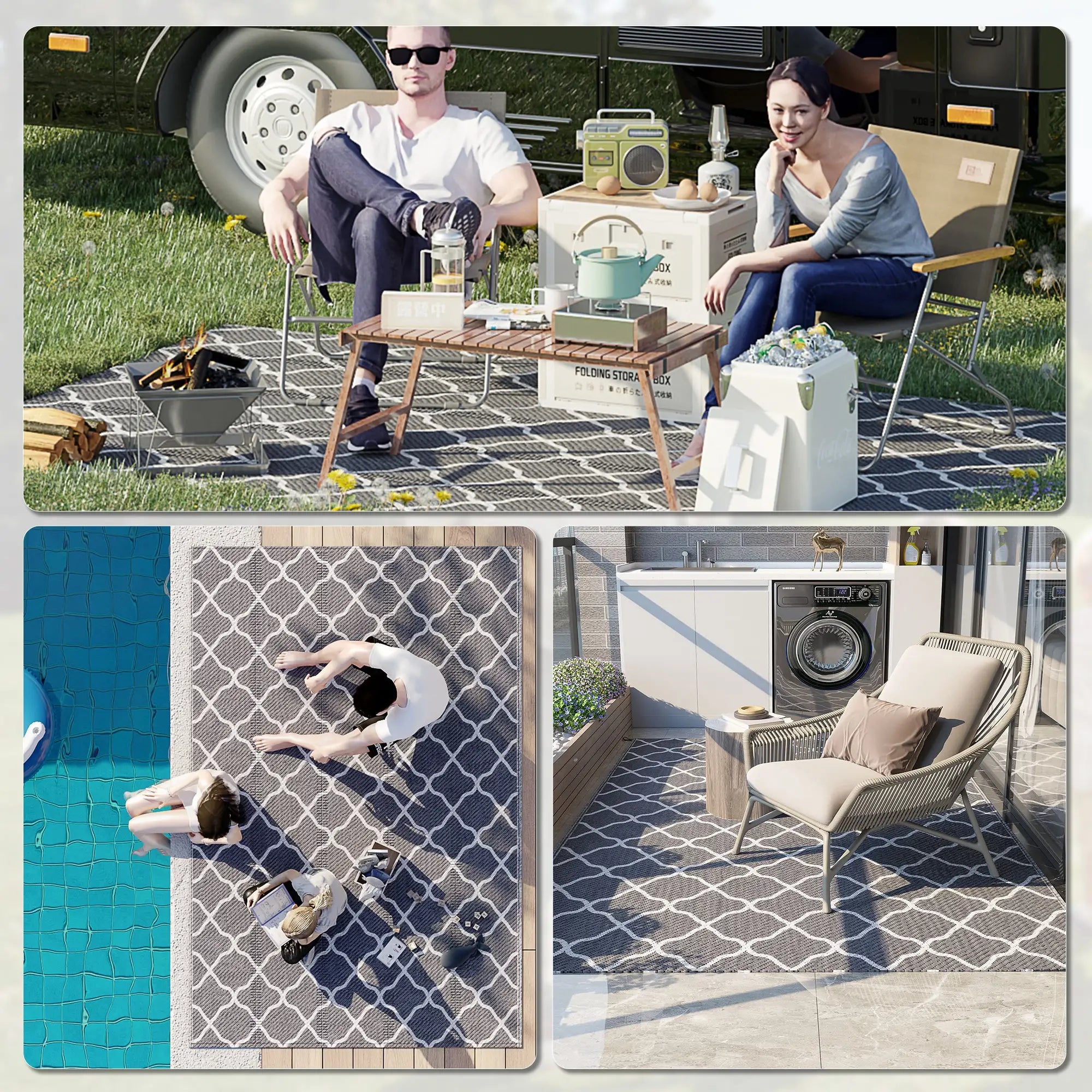 Waterproof Outdoor Rug, 6' x 9', Reversible RV Mat, Grey & White Garden Decor at Gallery Canada