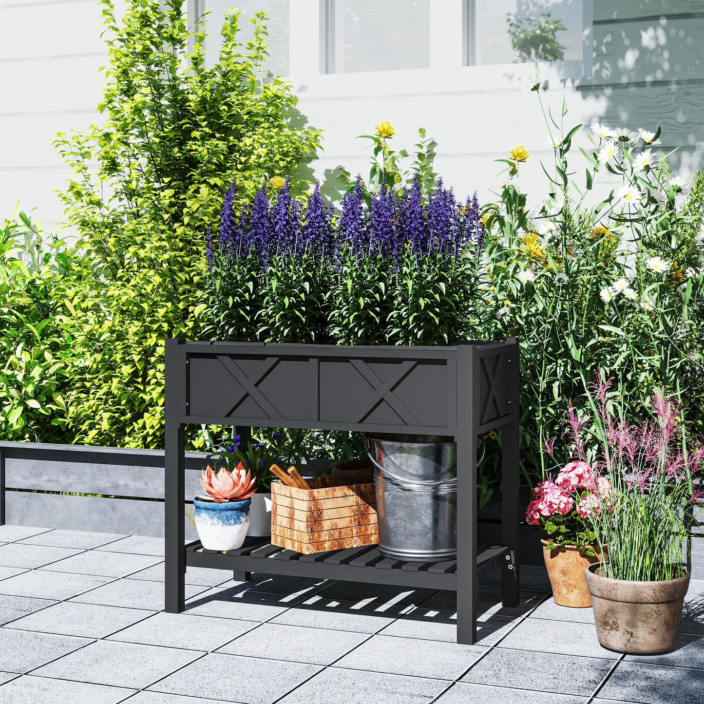 Wooden Raised Garden Bed, Elevated Planter Box, 34" x 18" x 30", Black Raised Garden Beds at Gallery Canada