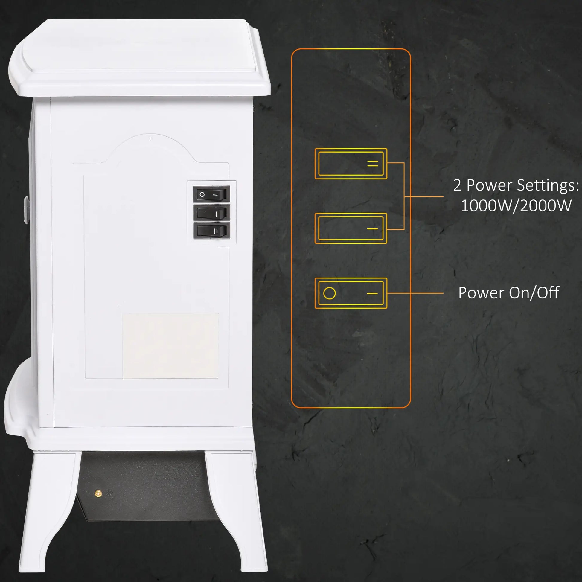 Electric Fireplace Heater, Freestanding, Realistic Flame, 750W/1500W, White Electric Fireplaces at Gallery Canada