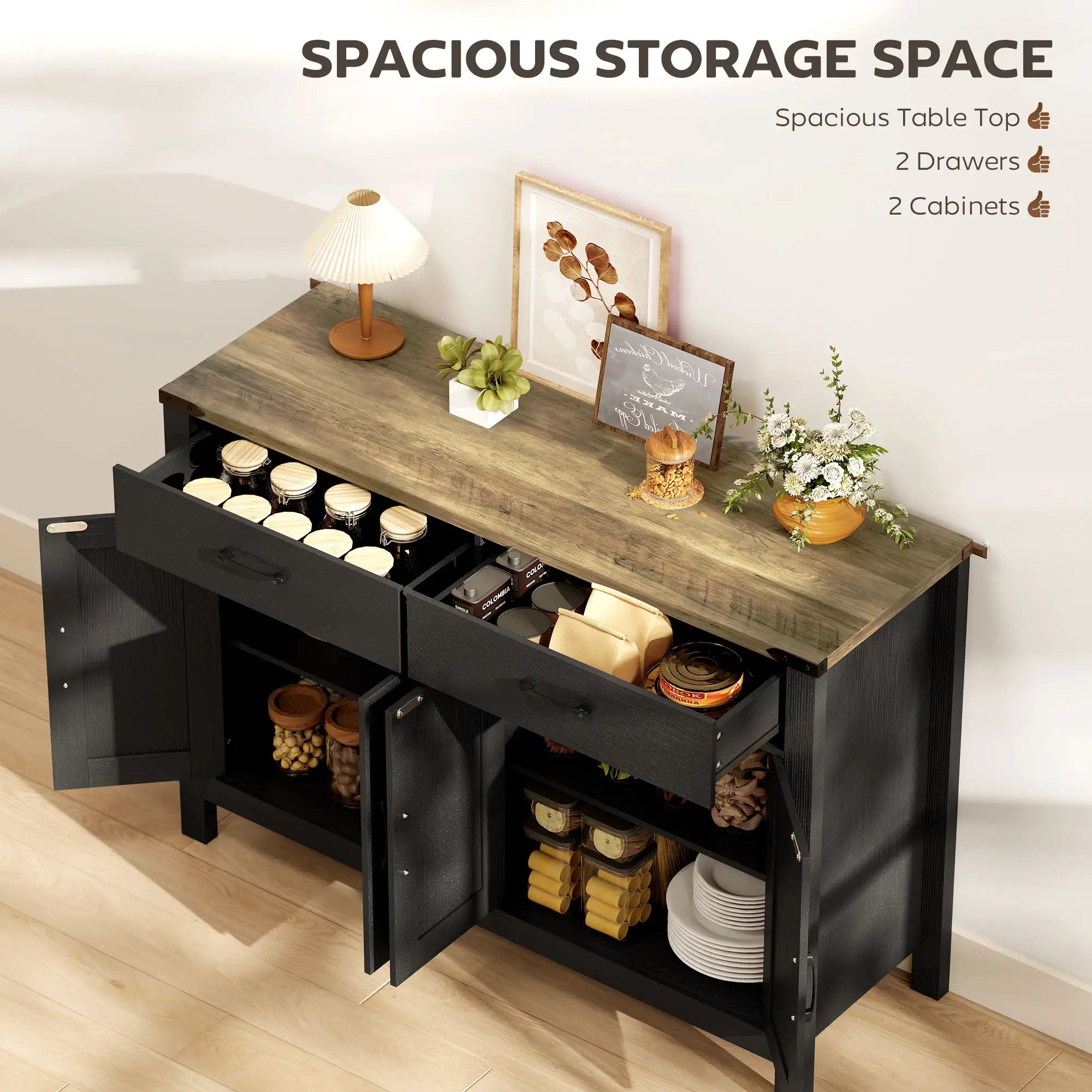 Farmhouse Sideboard Buffet Cabinet, 2 Drawers, Shelves Storage Cabinets at Gallery Canada