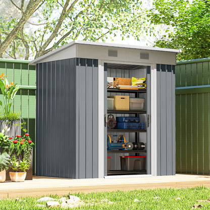 6' x 4' Metal Garden Shed, Lockable Sliding Doors, Vents, Grey
