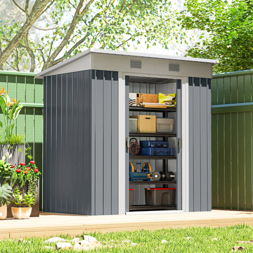 6' x 4' Metal Garden Shed, Lockable Sliding Doors, Vents, Grey