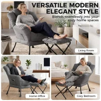 Lazy Chair With Ottoman, Peach Skin Fabric, Dark Grey