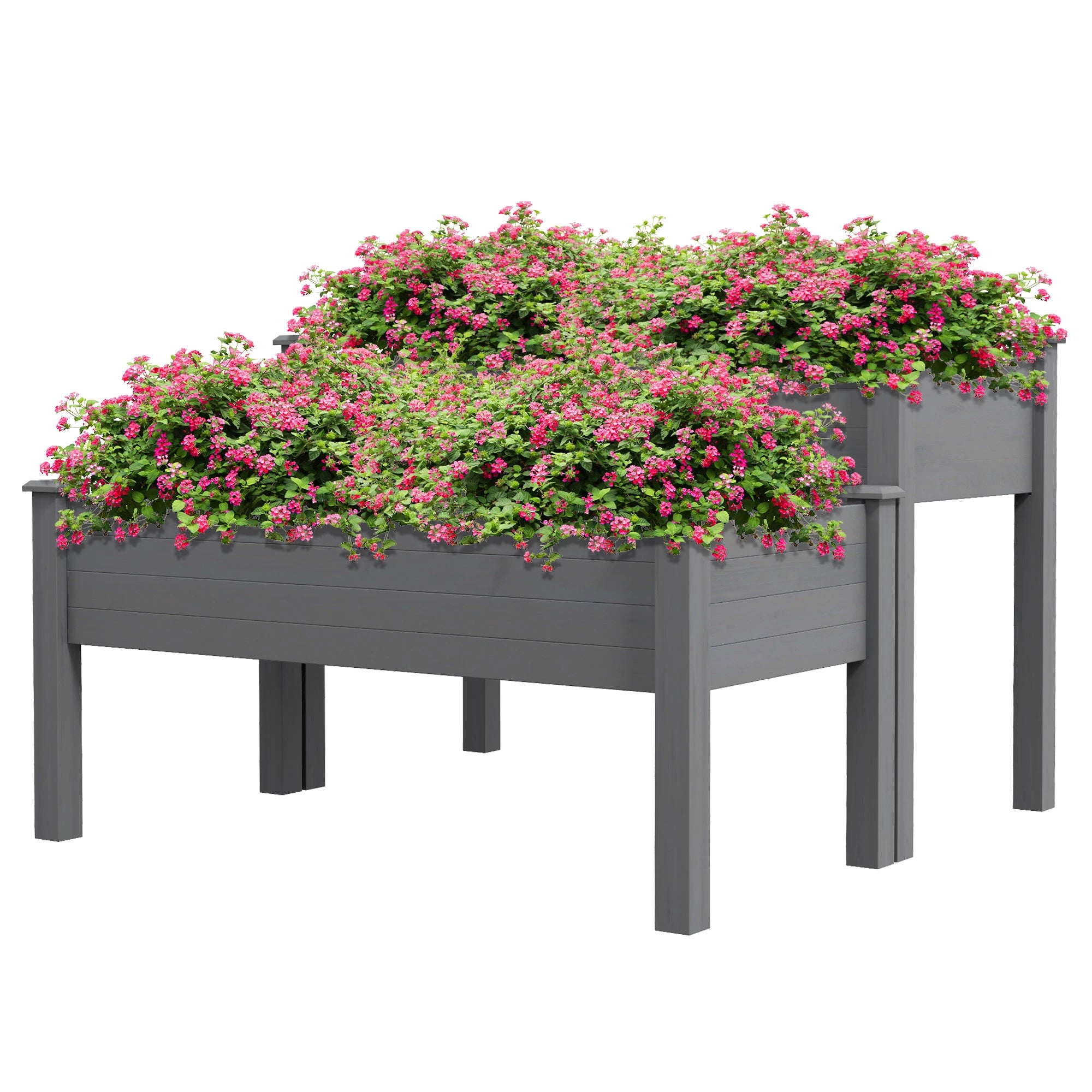 2 Tier Wood Plant Stand, Raised Bed for Flowers Vegetables, Grey Elevated Garden Beds Grey at Gallery Canada