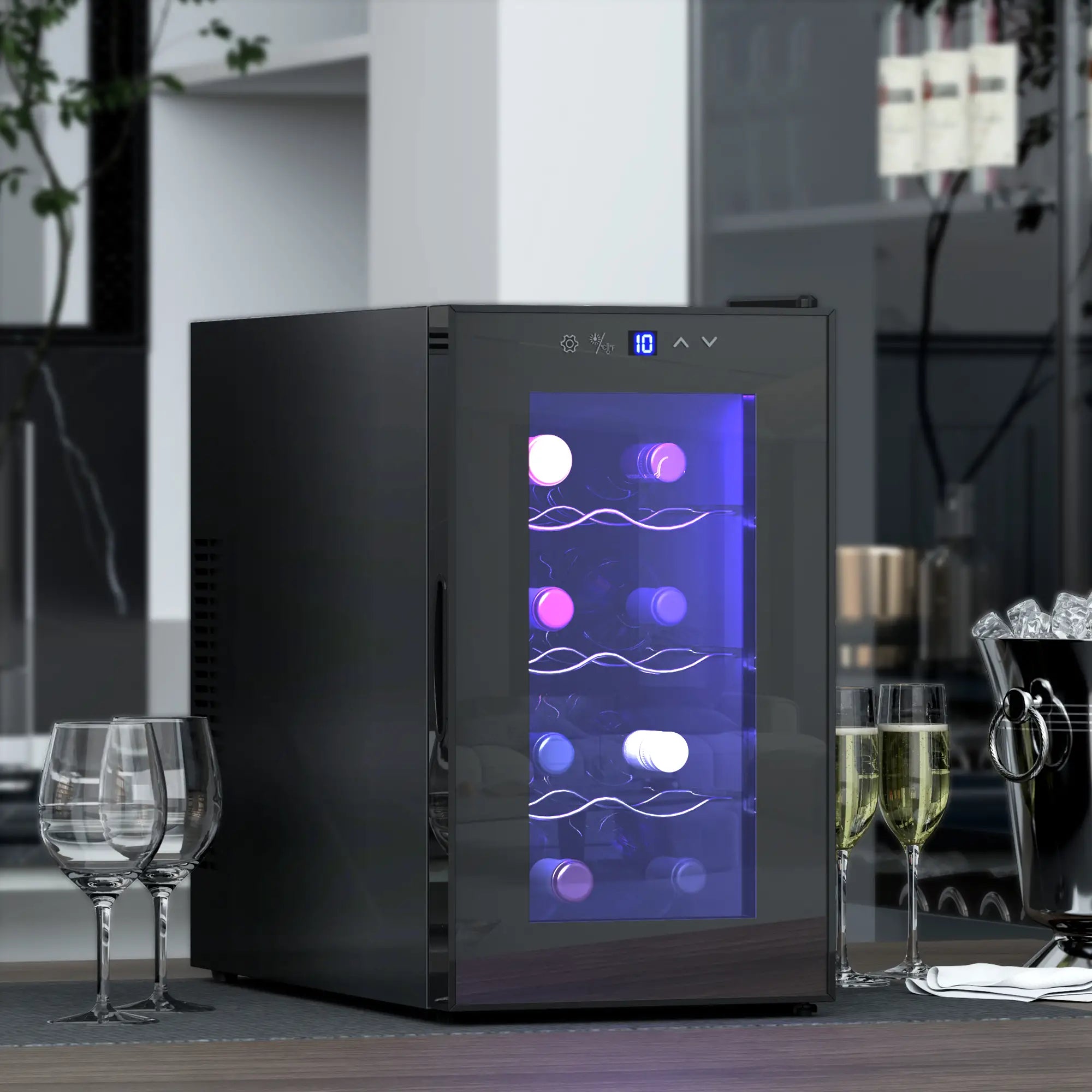 8 Bottle Wine Cooler, Glass Door, Temperature Control, Champagne Wine Racks at Gallery Canada