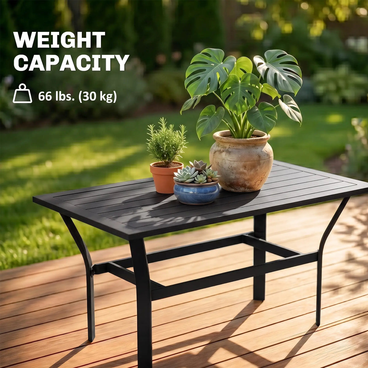 Outdoor Side Table, Slatted Tabletop, Metal Patio Coffee Table, Black Patio Side Tables at Gallery Canada