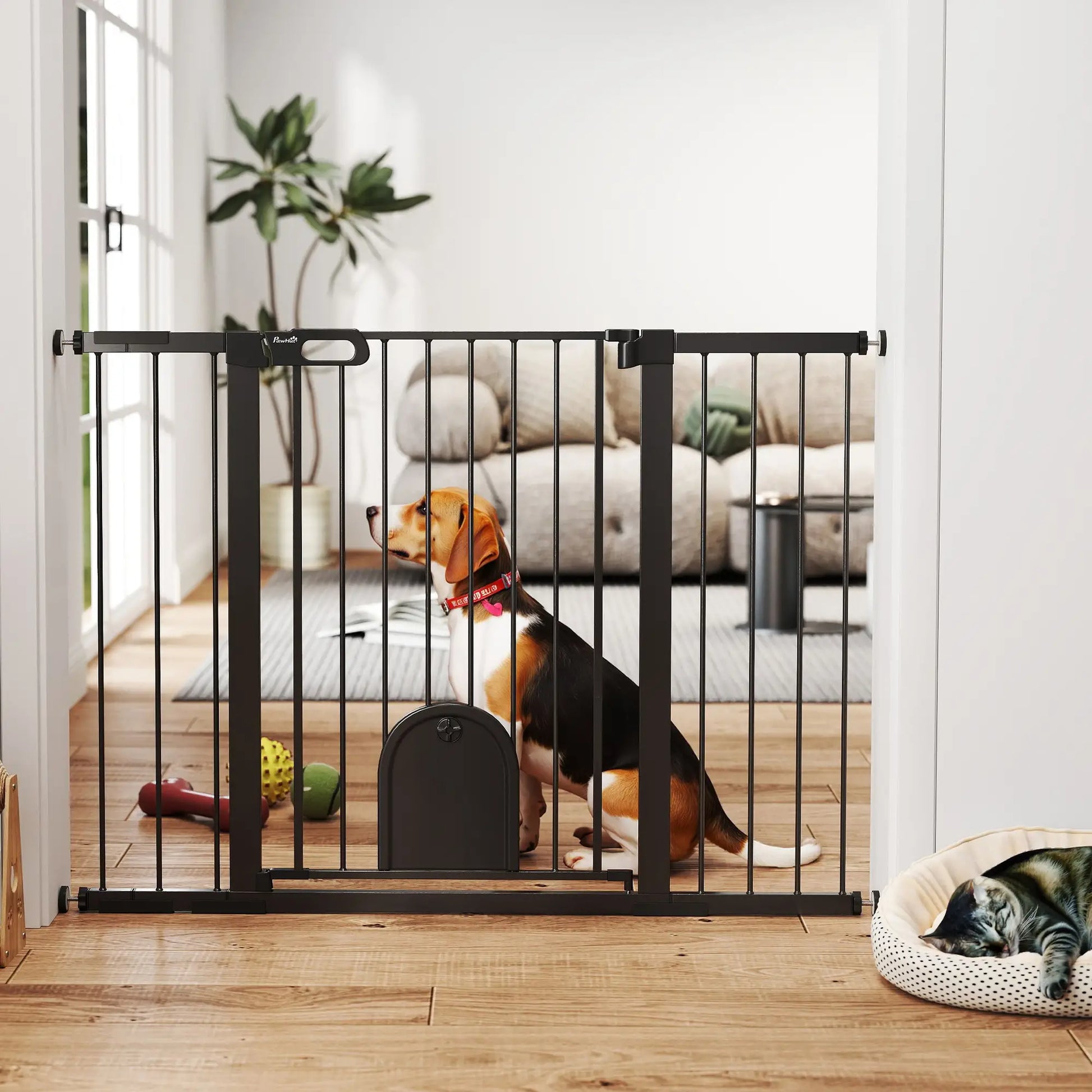 30"-52" Extra Wide Pet Gate, 35"H, Small Door, Black Houses, Kennels & Pens at Gallery Canada