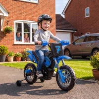 Moto électrique pour enfants 12V, roues d'entraînement, suspension, bleu