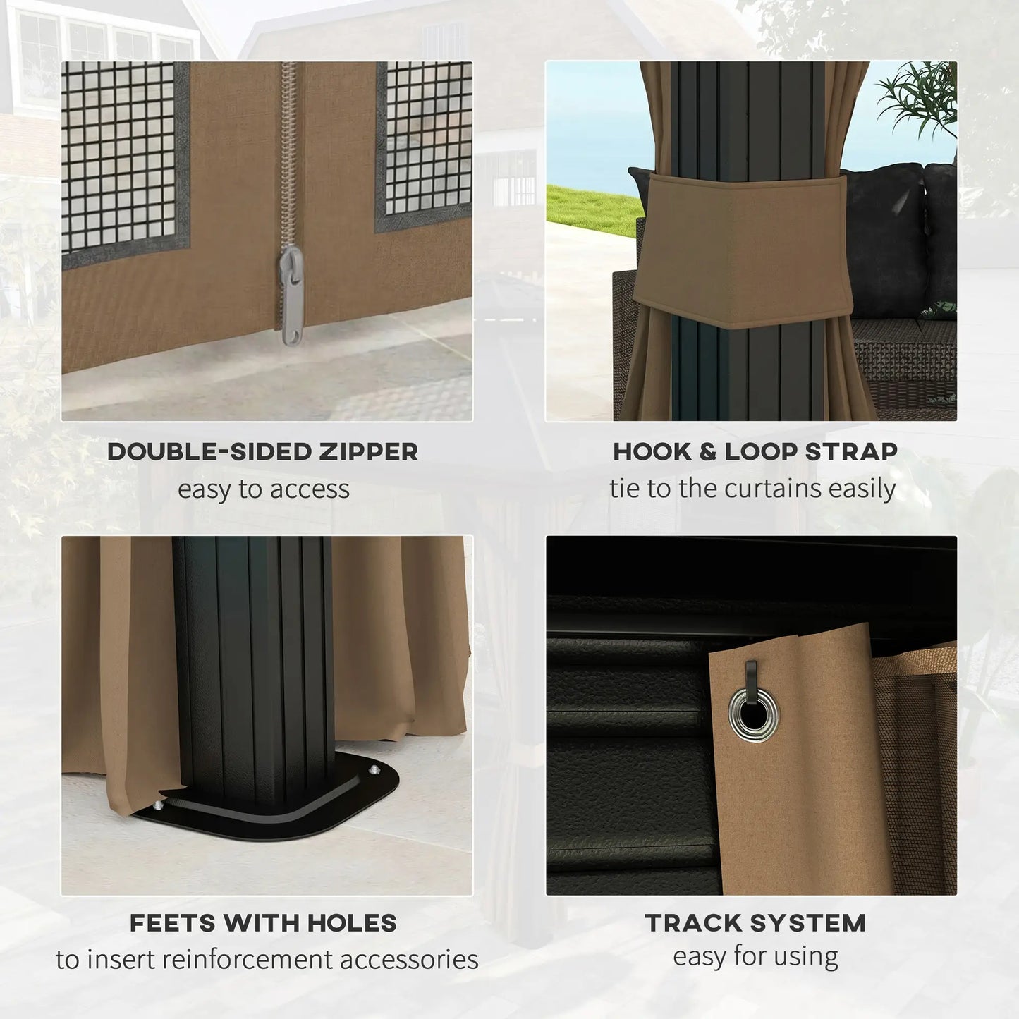 10' x 10' Hardtop Gazebo, Double Tier Metal Roof, Dark Brown Gazebos at Gallery Canada