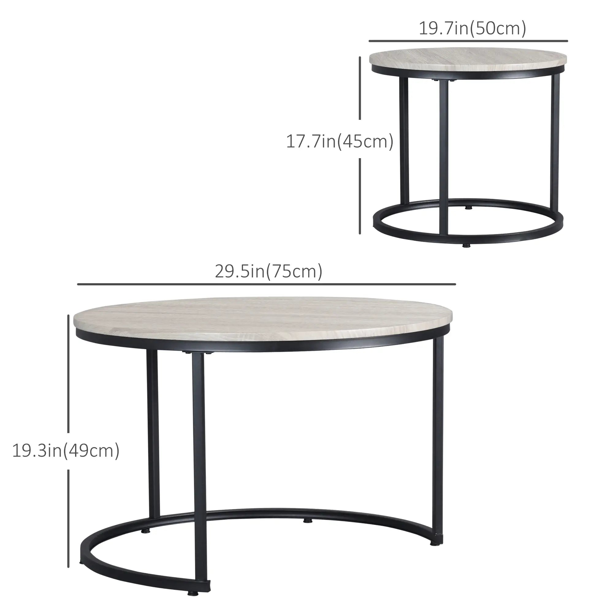 Nesting Coffee Tables Set of 2, Round, Metal Frame, Wood Grain, Grey Living Room Furniture at Gallery Canada