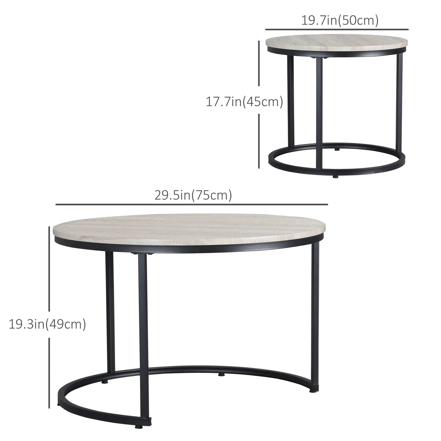 Nesting Coffee Tables Set of 2, Round, Metal Frame, Wood Grain, Grey Living Room Furniture at Gallery Canada
