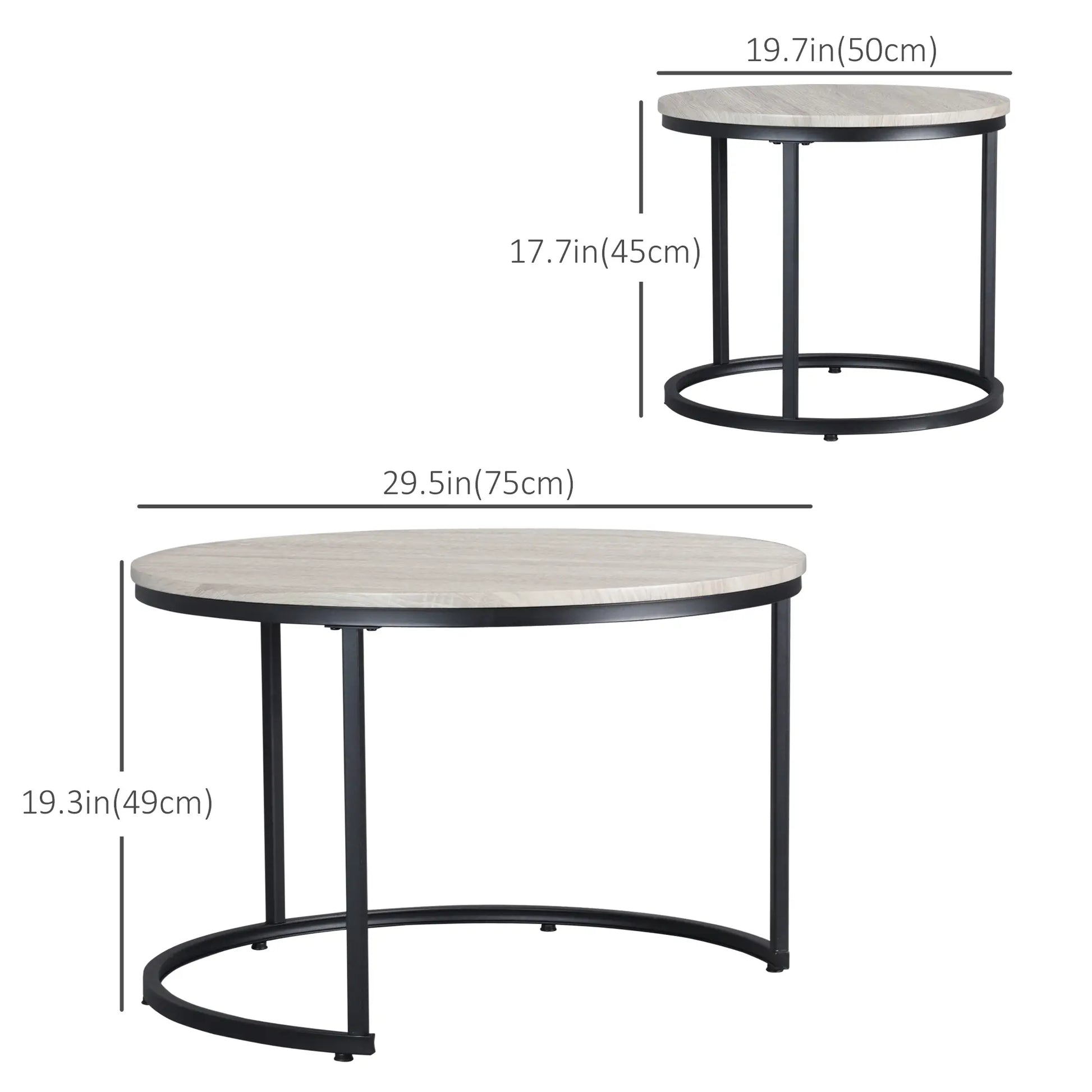 Nesting Coffee Tables Set of 2, Round, Metal Frame, Wood Grain, Grey Living Room Furniture at Gallery Canada